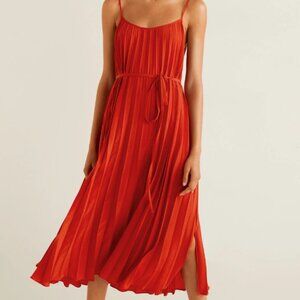 Mango Red Pleated Midi Dress